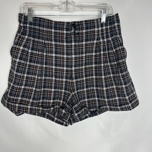 American Eagle Plaid High Waist Paper Bag Shorts Womens Size 12 Stretch Waist